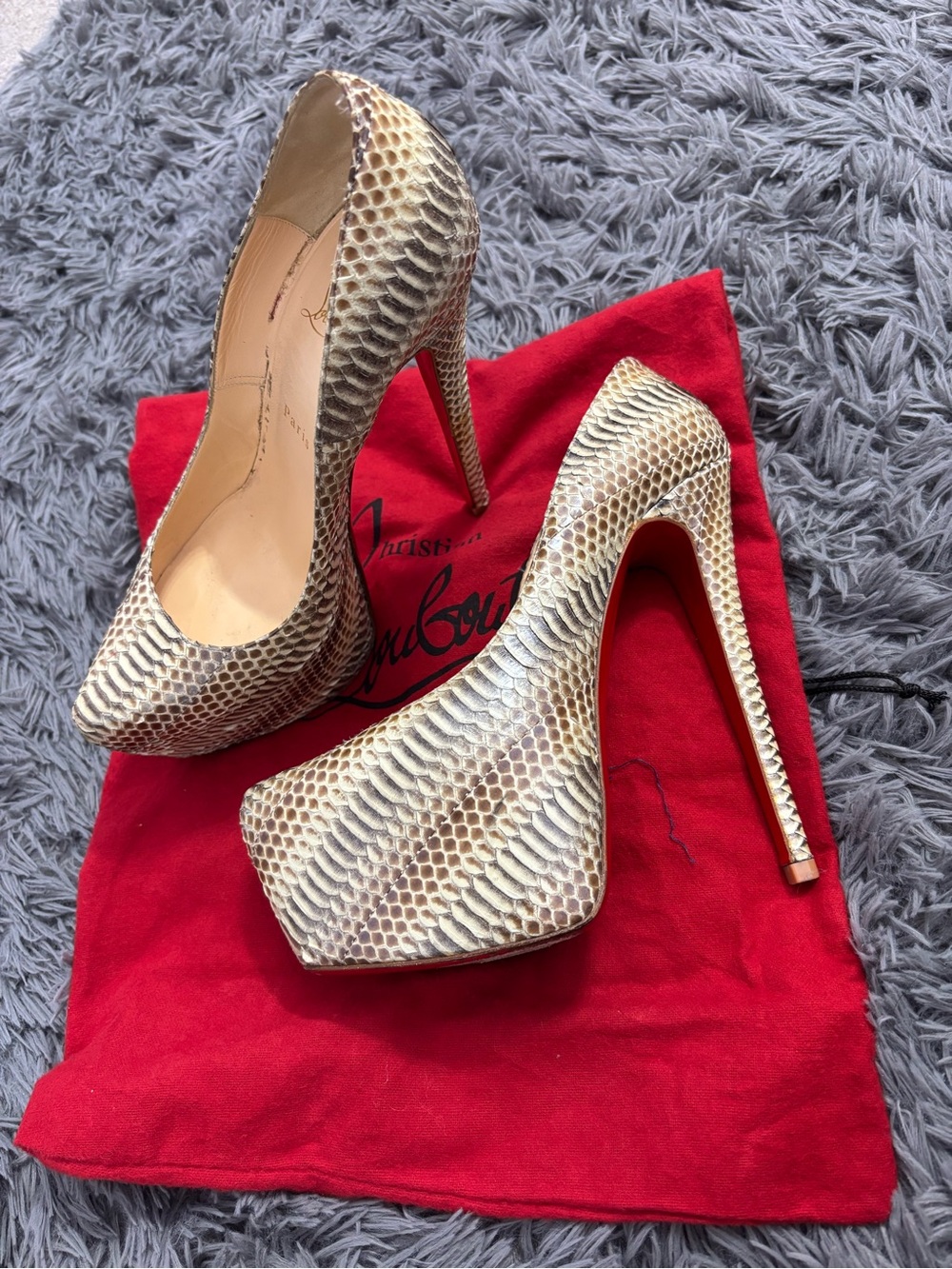Christian Louboutin Gold Python-Effect Platform Pumps